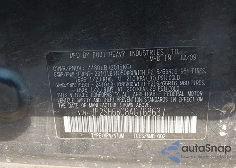 2010 Subaru Forester 2.5X z USA, uszkodzony, nr VIN JF2SH6BC8AG768637